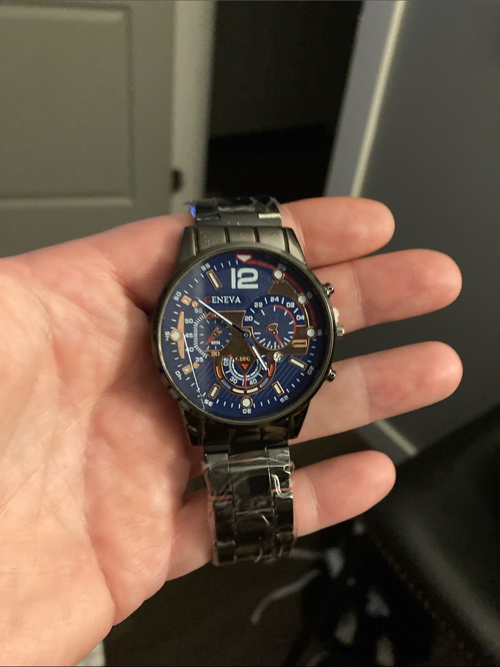 Geneva Men's Blue Dial Black Metal Bracelet Watch